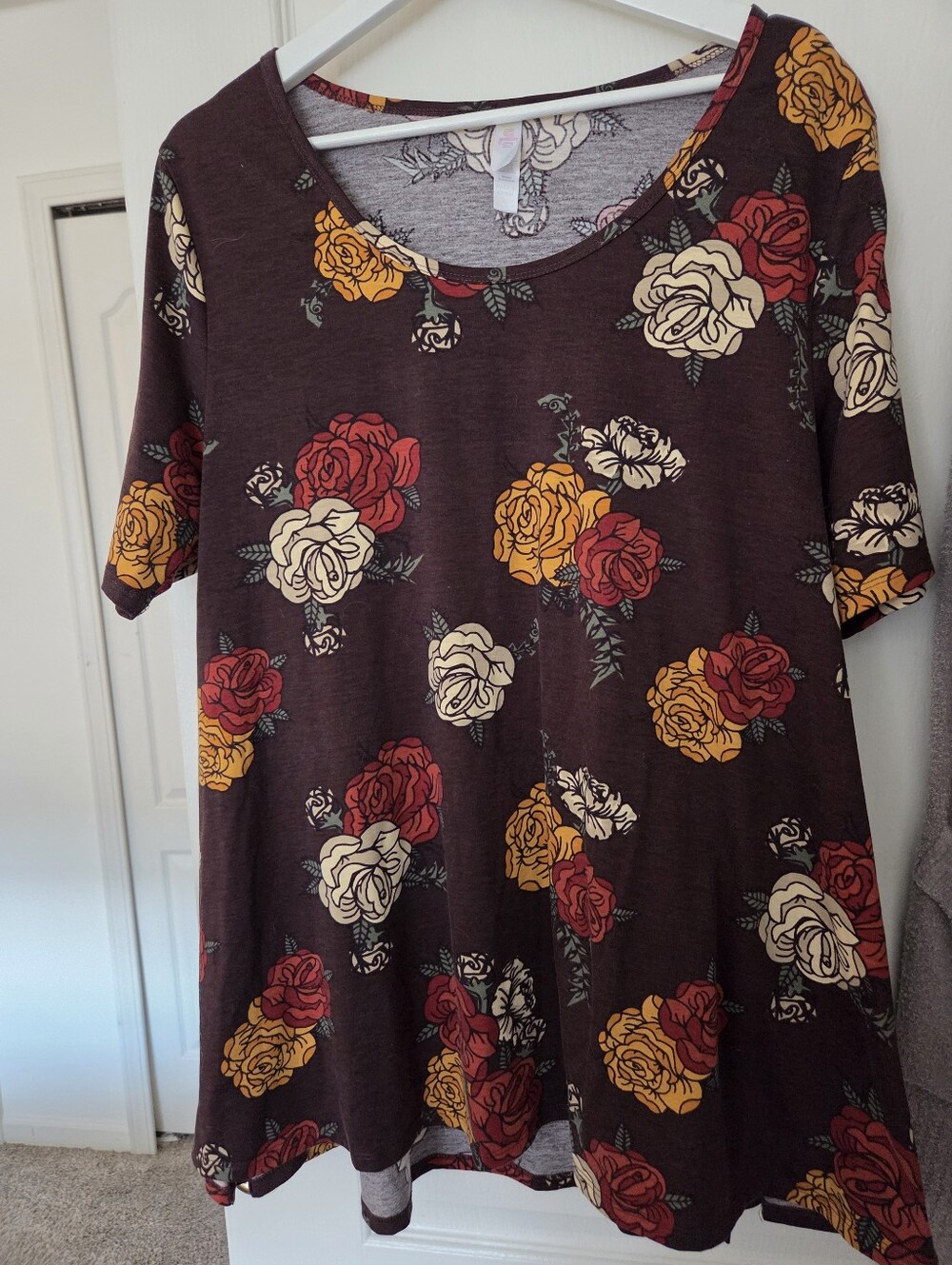 LuLaRoe Perfect T in Dark Brown and Floral Print
